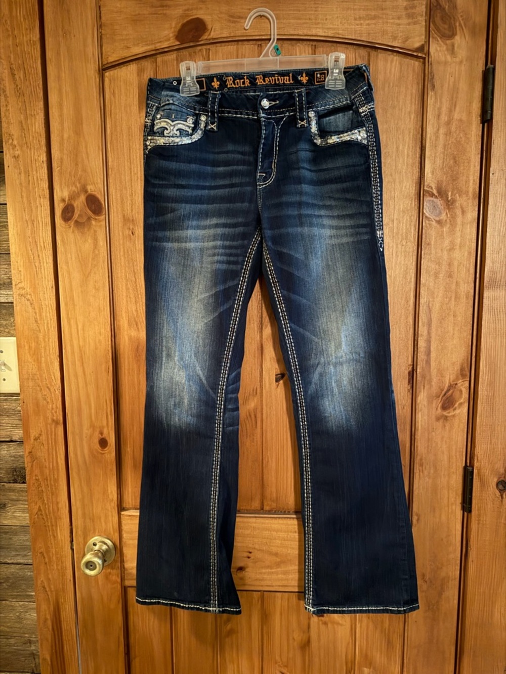 Rock Revival Dark Blue Embellished Wide Leg Jeans